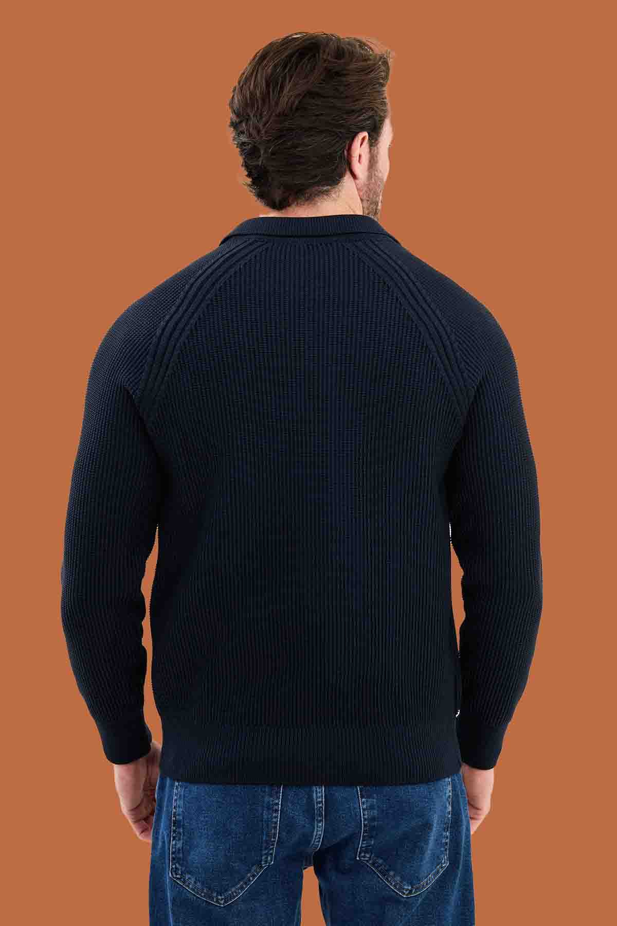 Men's Navy Slim Fit Full-Zip Knitwear Sweater S-XXL